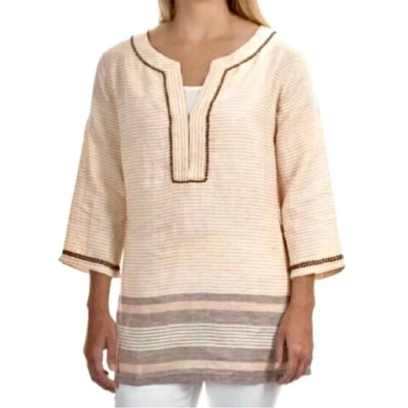 TOMMY BAHAMA Beachy Boho Linen Stripe Tunic Top - Picture 1 of 10